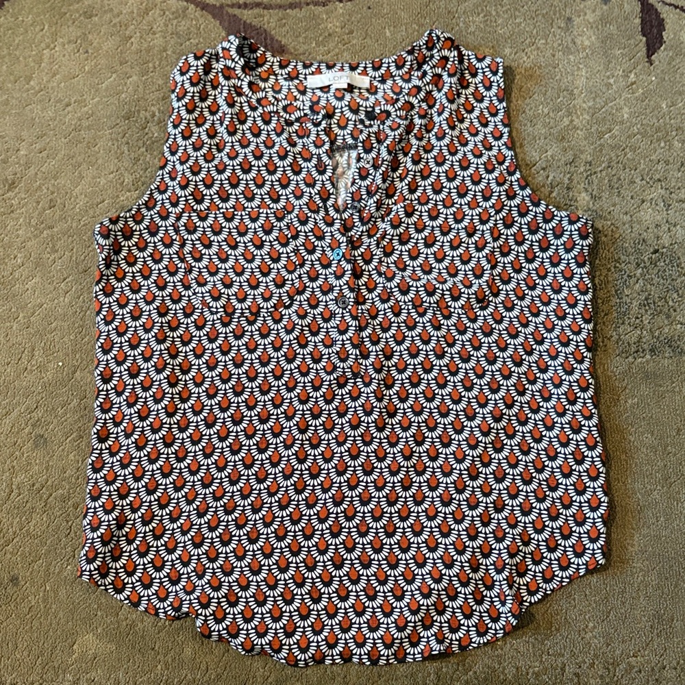LOFT Sleeveless Blouse in Black, White, and Orange